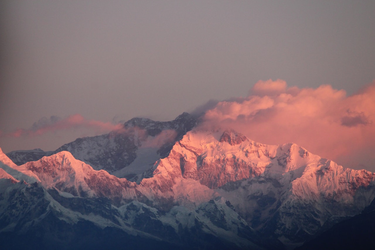 Himalayan peaks under a bank of cloud