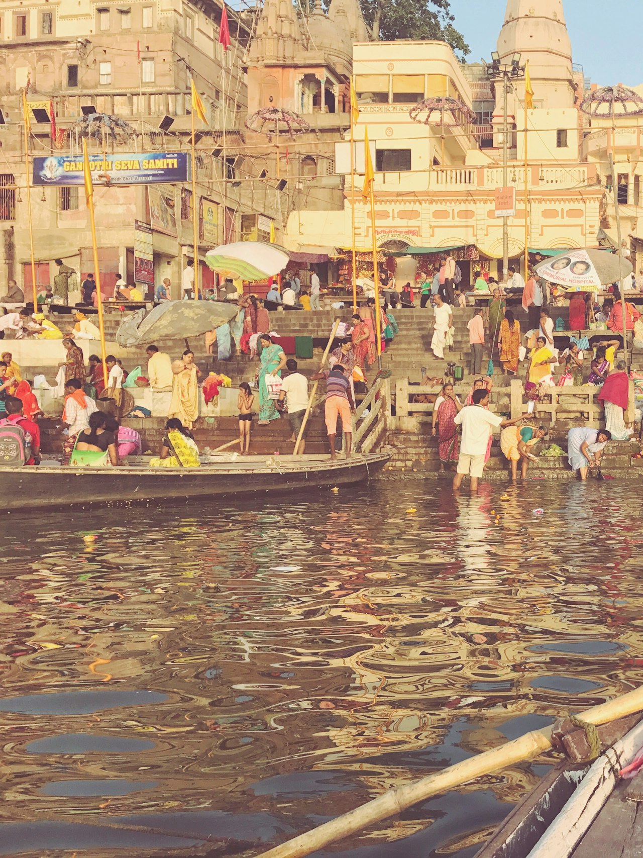 A boatman rowing on the Ganges at Varanasi, India